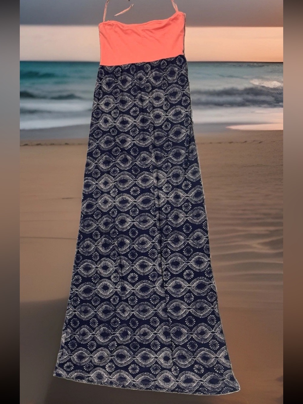 Roxy Y2K Tube Top Strapless Colorblocked Maxi Dress SZ.XS